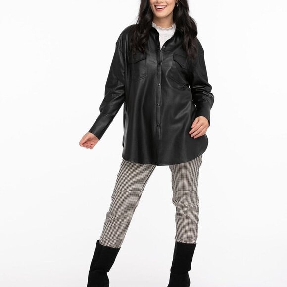 Cleo Vegan leather shacket black medium stretchy oversized jacket shirt - Picture 1 of 16